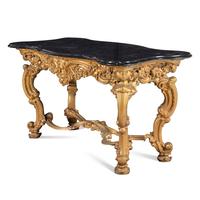 A Continental Baroque Style Gilt Cast Iron Marble-Top Center Table