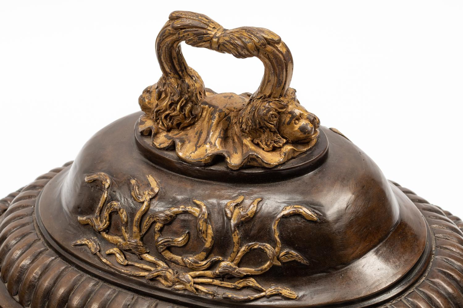 A Pair of Pompeiian Style Gilt and Patinated Bronze Covered Bowls