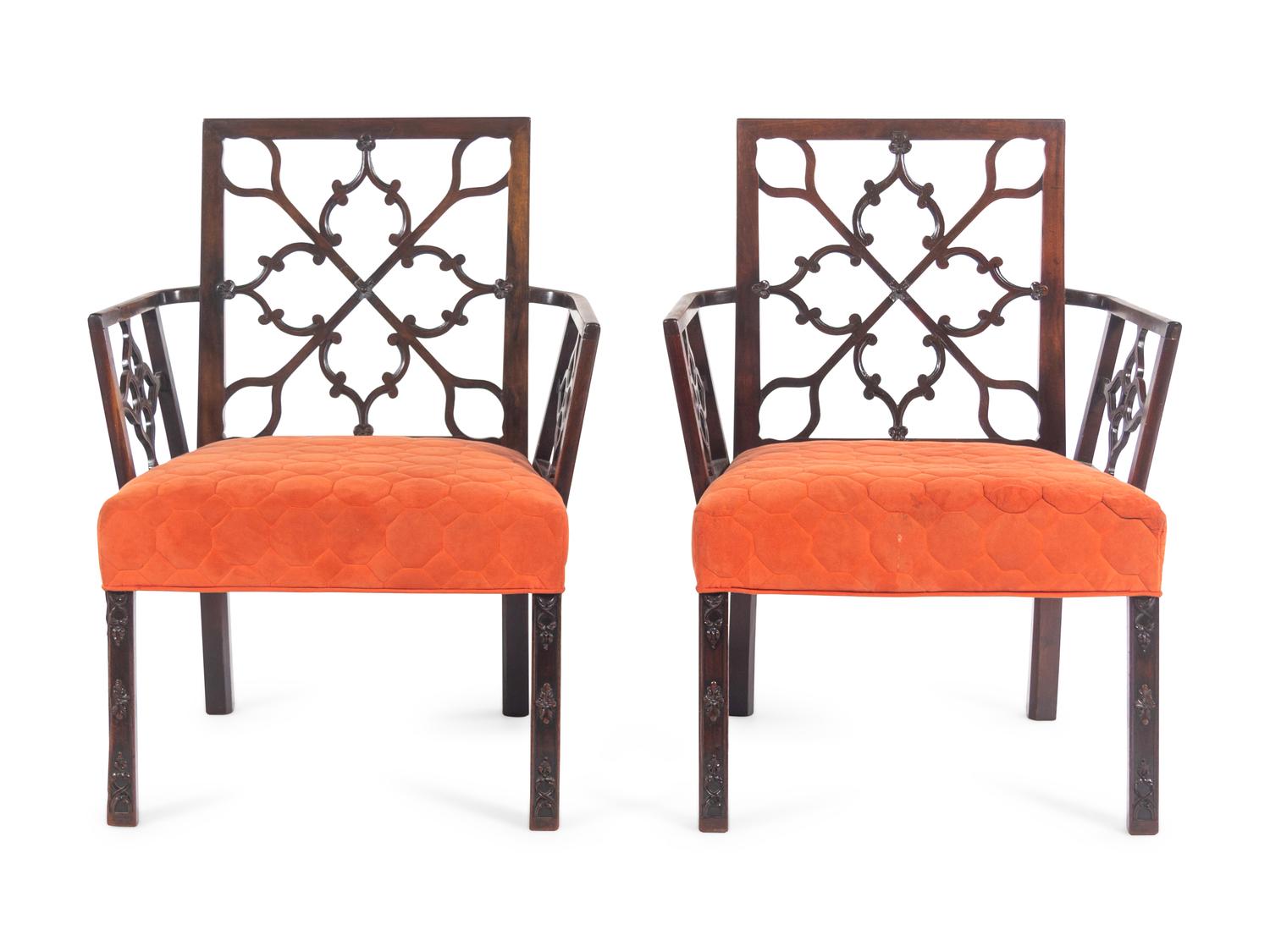 A Pair of Chinese Chippendale Mahogany Armchairs