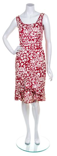 An Oscar de la Renta Red and White Cotton Dress, Size: 6.