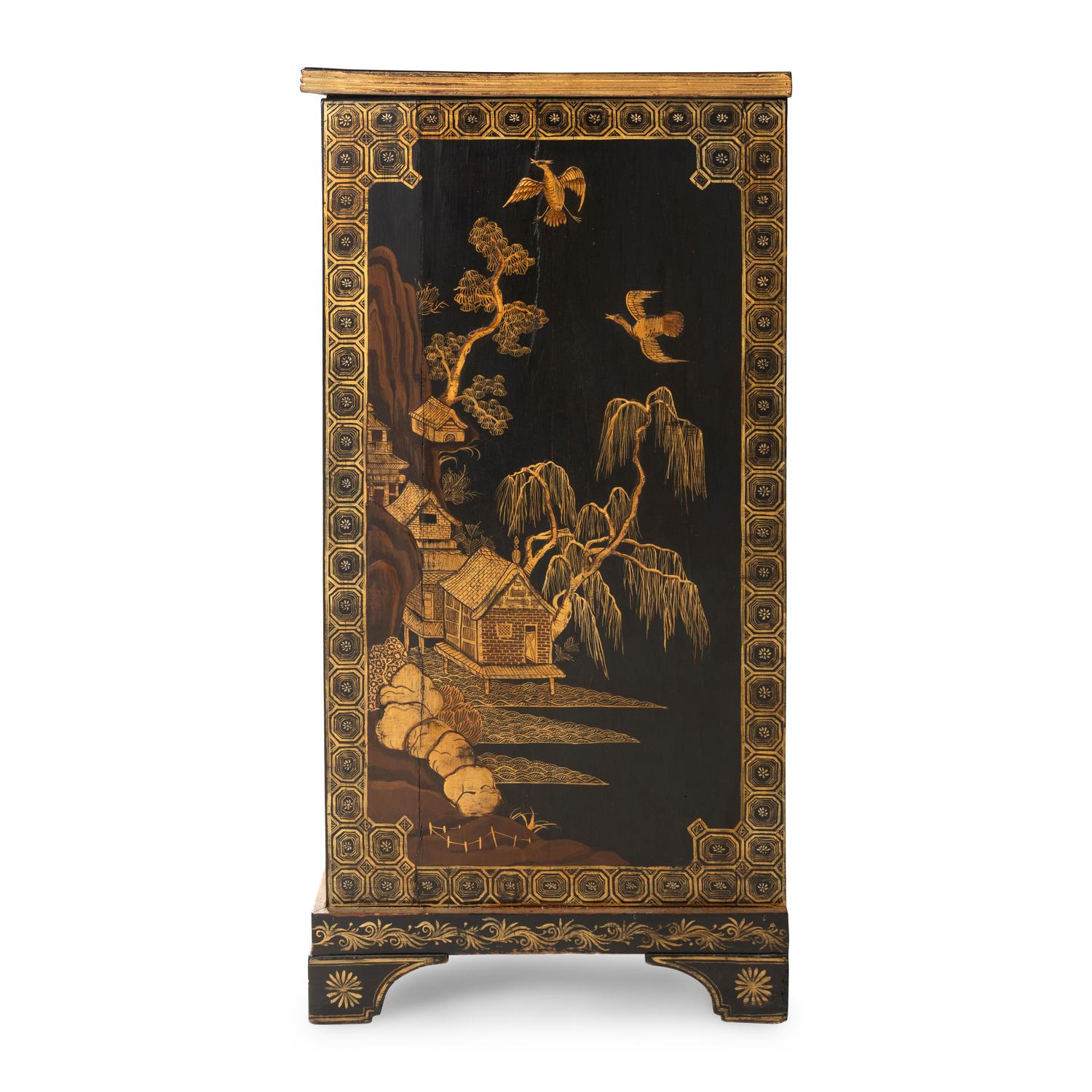 A Regency Style Black and Gilt-Japanned Console Cabinet
