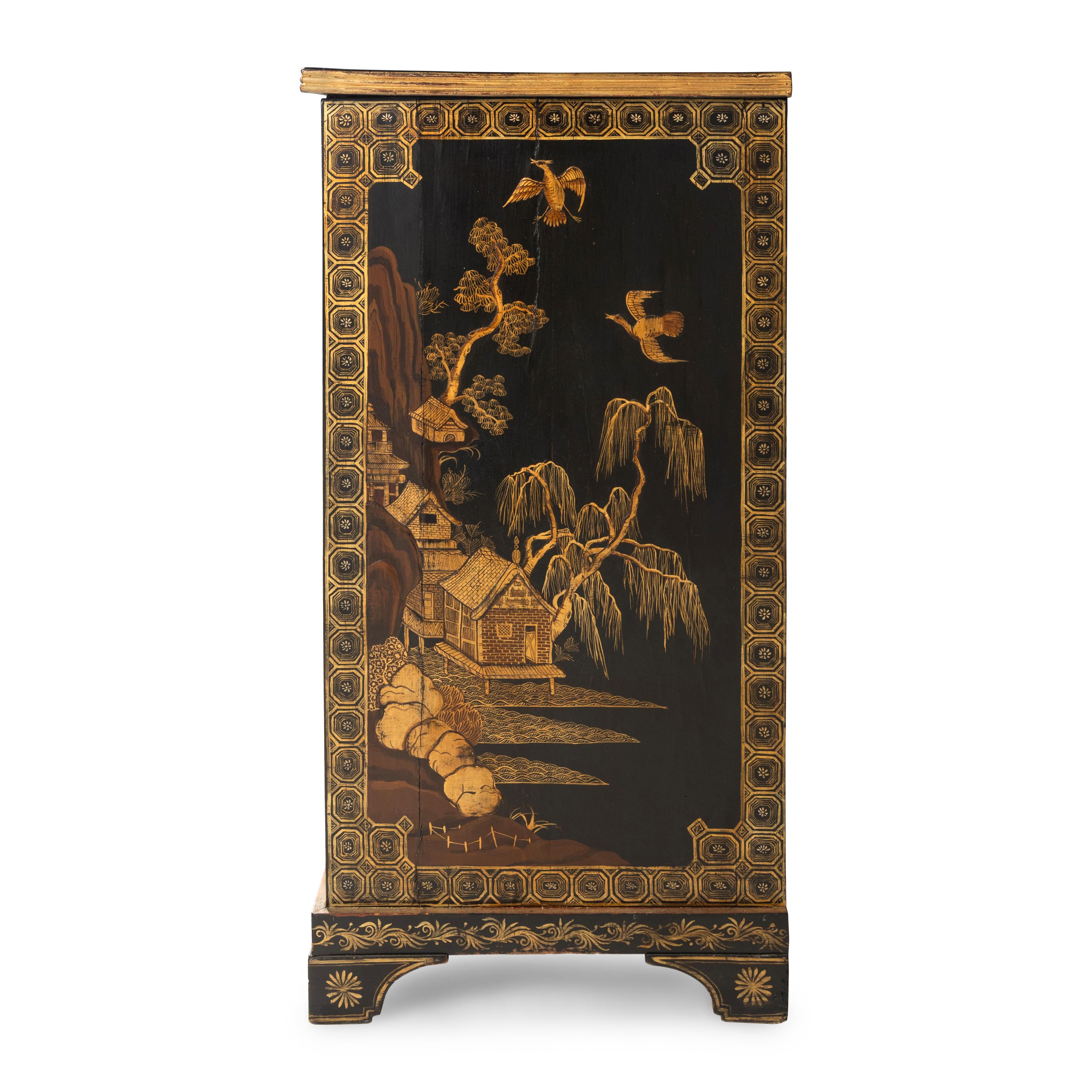 A Regency Style Black and Gilt-Japanned Console Cabinet