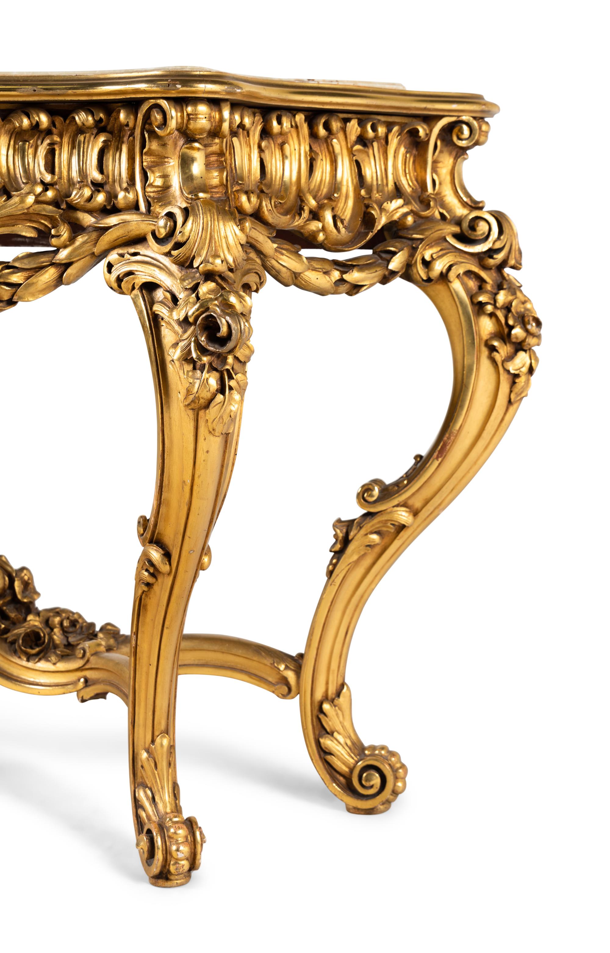 A Rococo Style Giltwood Onyx-Top Pier Table and Mirror