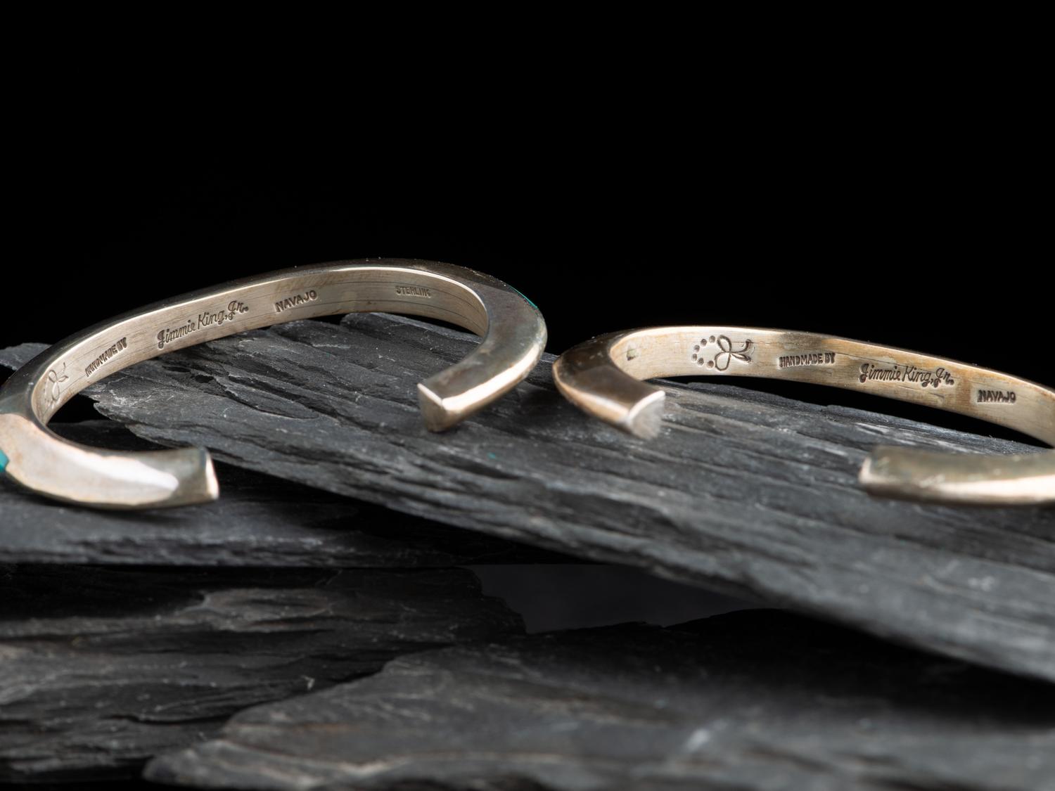 Pair of Slender Sterling Silver Cuff Bracelets, with Inlay