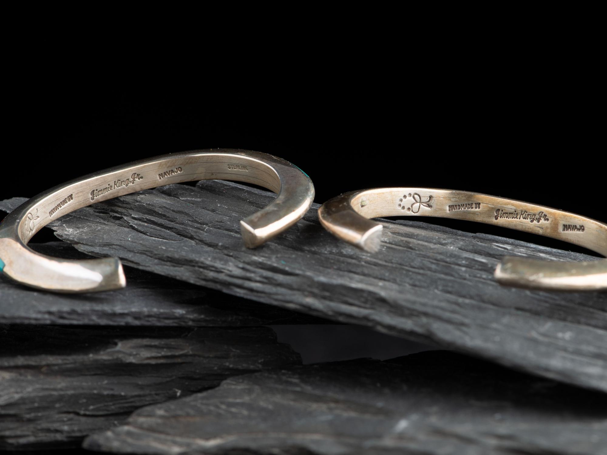 Pair of Slender Sterling Silver Cuff Bracelets, with Inlay