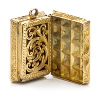 A 14 Karat Gold Vinaigrette, , the case worked to show a coffered design.