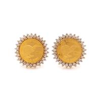 YELLOW GOLD, COIN AND DIAMOND EARCLIPS
