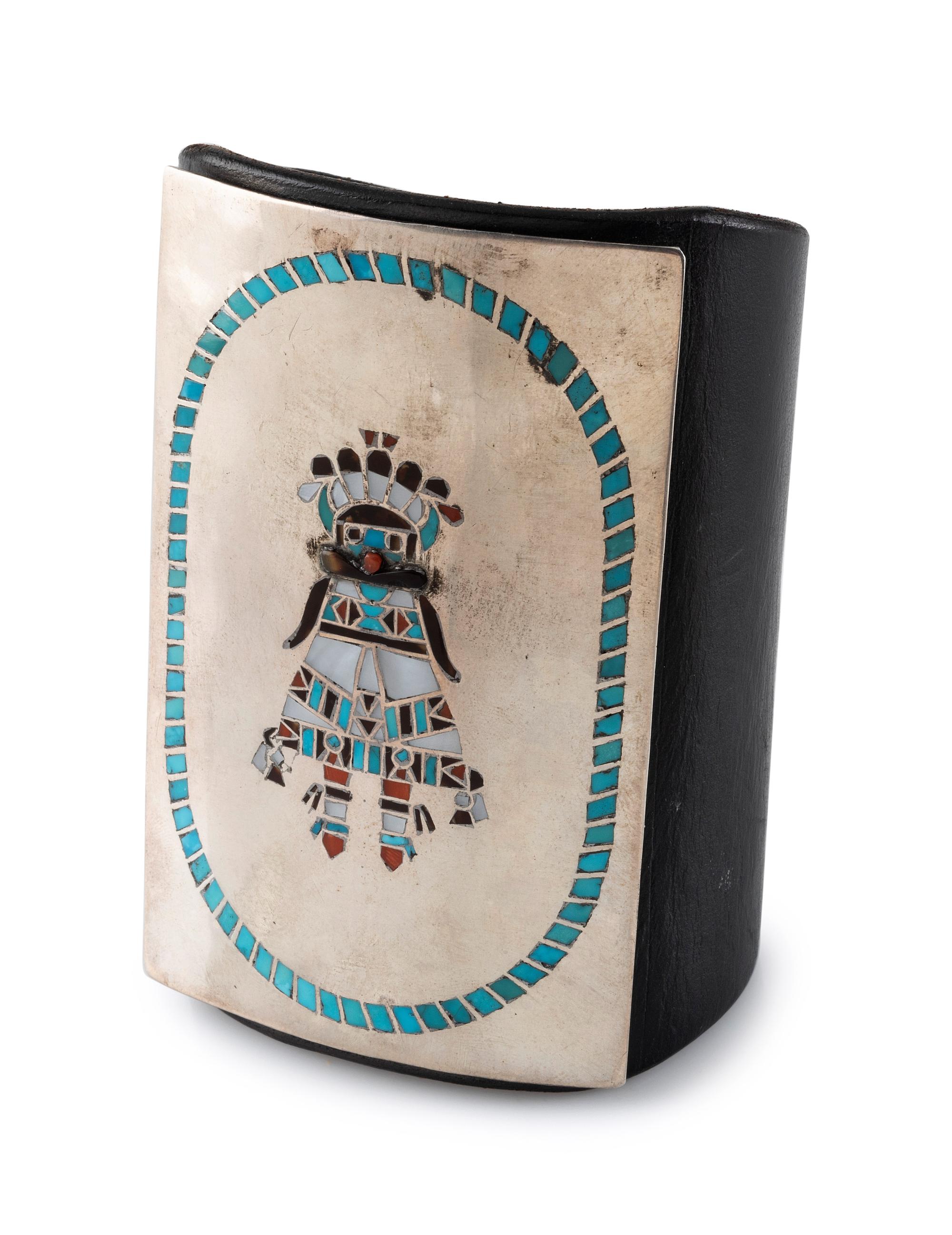 Leather and Silver Ketoh, with Channel Inlay Shalako Figure