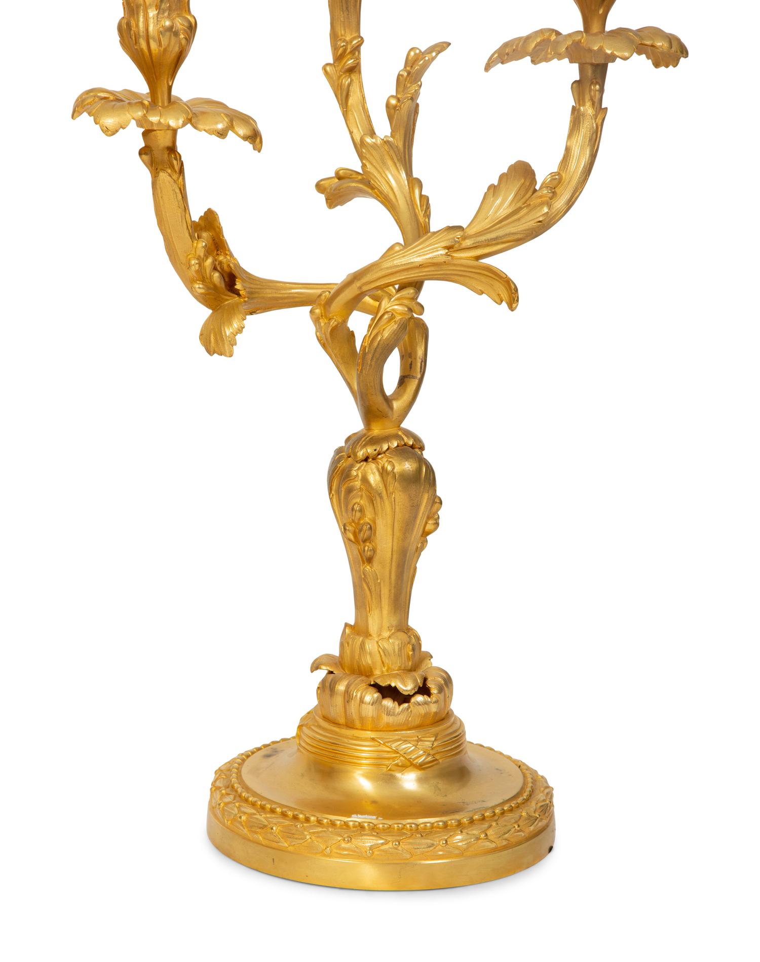 A Pair of Louis XV Style Gilt Bronze Three Light Candelabra — 19TH CENTURY