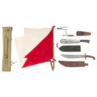 Militaria Group: US M1909 Bolo, M1910 Bolo, Signal Corps Pliers & Signal Corps Flag Kit