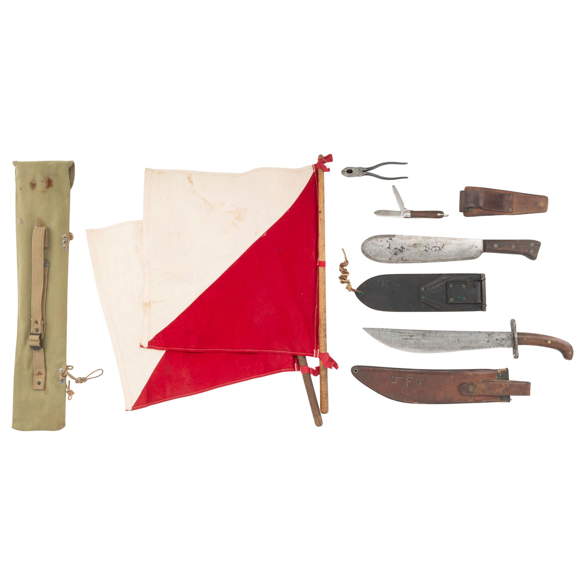 Militaria Group: US M1909 Bolo, M1910 Bolo, Signal Corps Pliers & Signal Corps Flag Kit