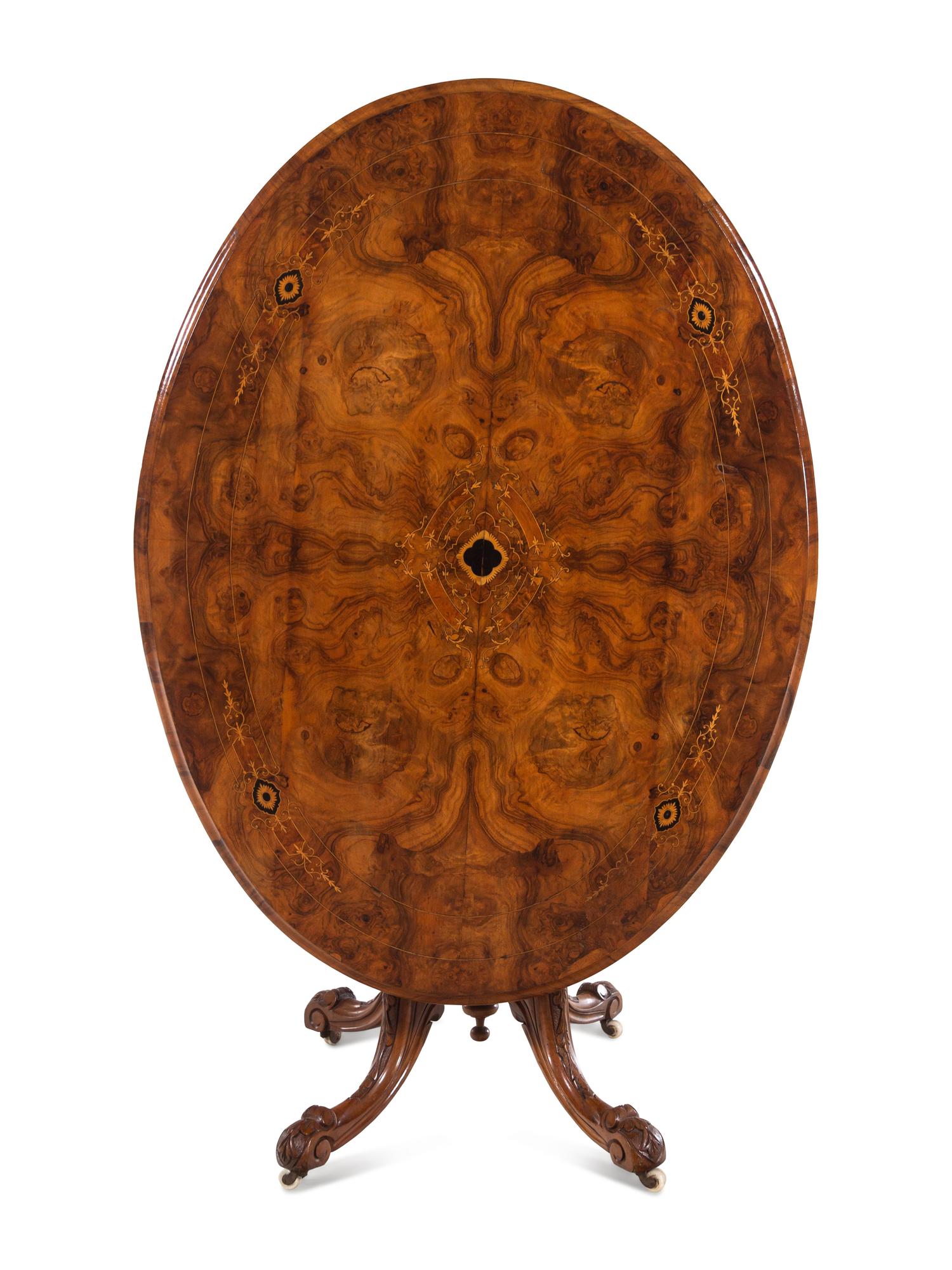 A Victorian Burlwood Inlaid Tilt-Top Breakfast Table