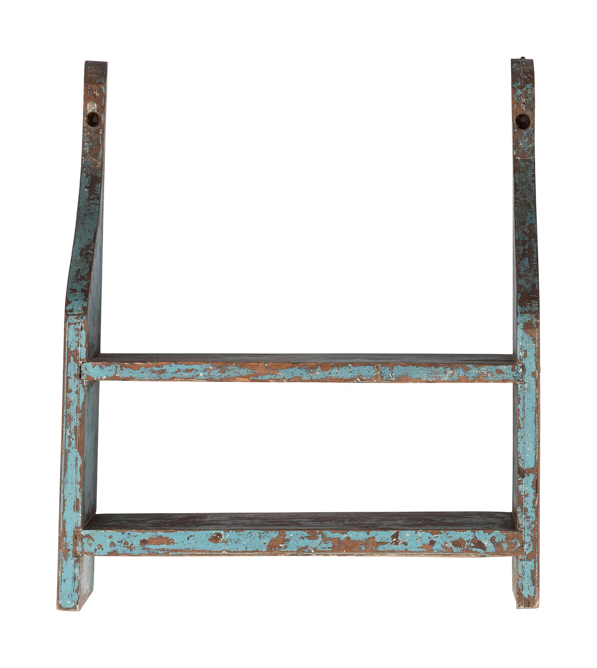 Two Country Blue-Paint Decorated Hanging Shelves
