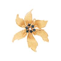 SAPPHIRE AND DIAMOND FLOWER BROOCH