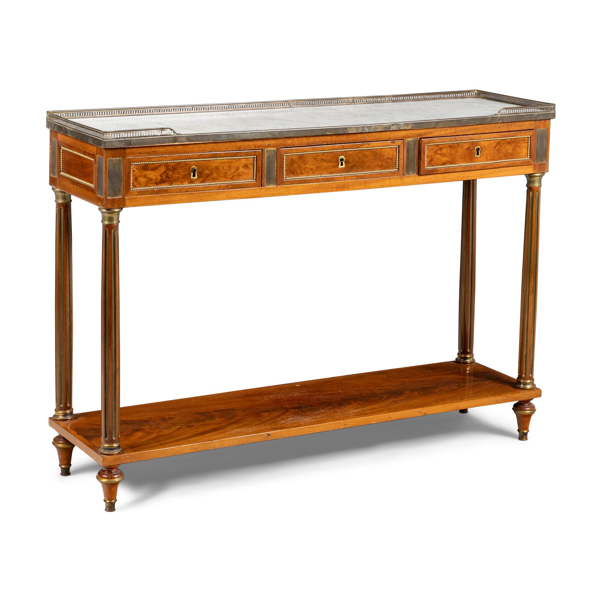 A Directoire Brass Mounted Mahogany Marble-Top Console Desserte