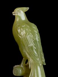 A Chinese Carved Yellow Hardstone Snuff Bottle and A Pair of Chinese Carved Hardstone Figures of Birds