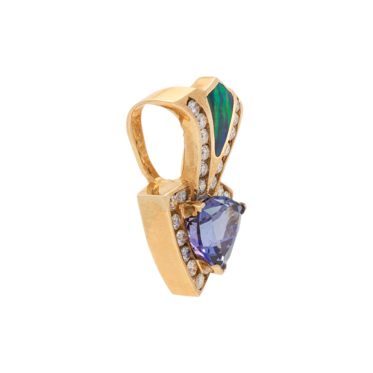 TANZANITE, BLACK OPAL, AND DIAMOND PENDANT