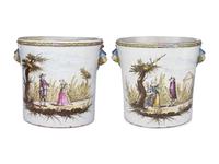 A Pair of French Polychrome Glazed Faience Jardinières