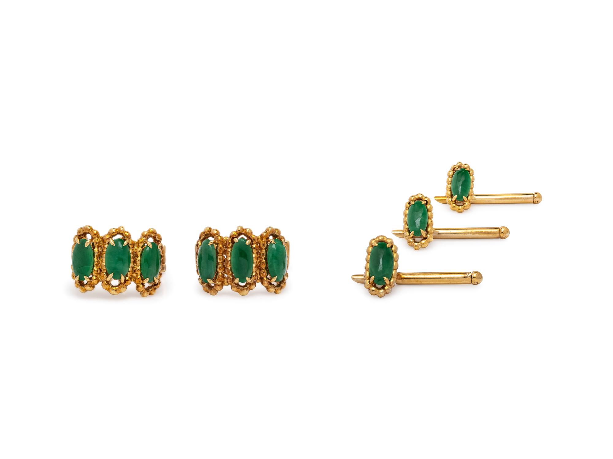 FRENCH, JADE AND YELLOW GOLD DRESS SET