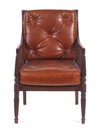 A William IV Style Mahogany Cane-and-Leather Upholstered Armchair
