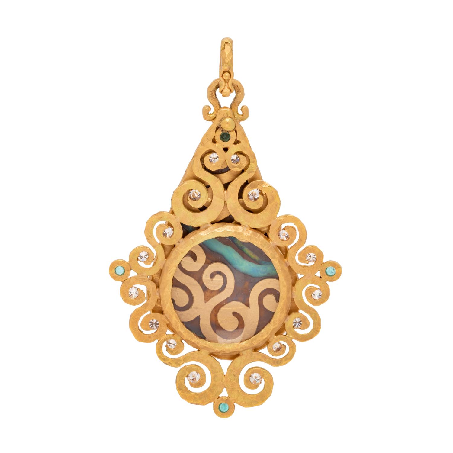 BOULDER OPAL AND DIAMOND MAGNIFYING GLASS PENDANT