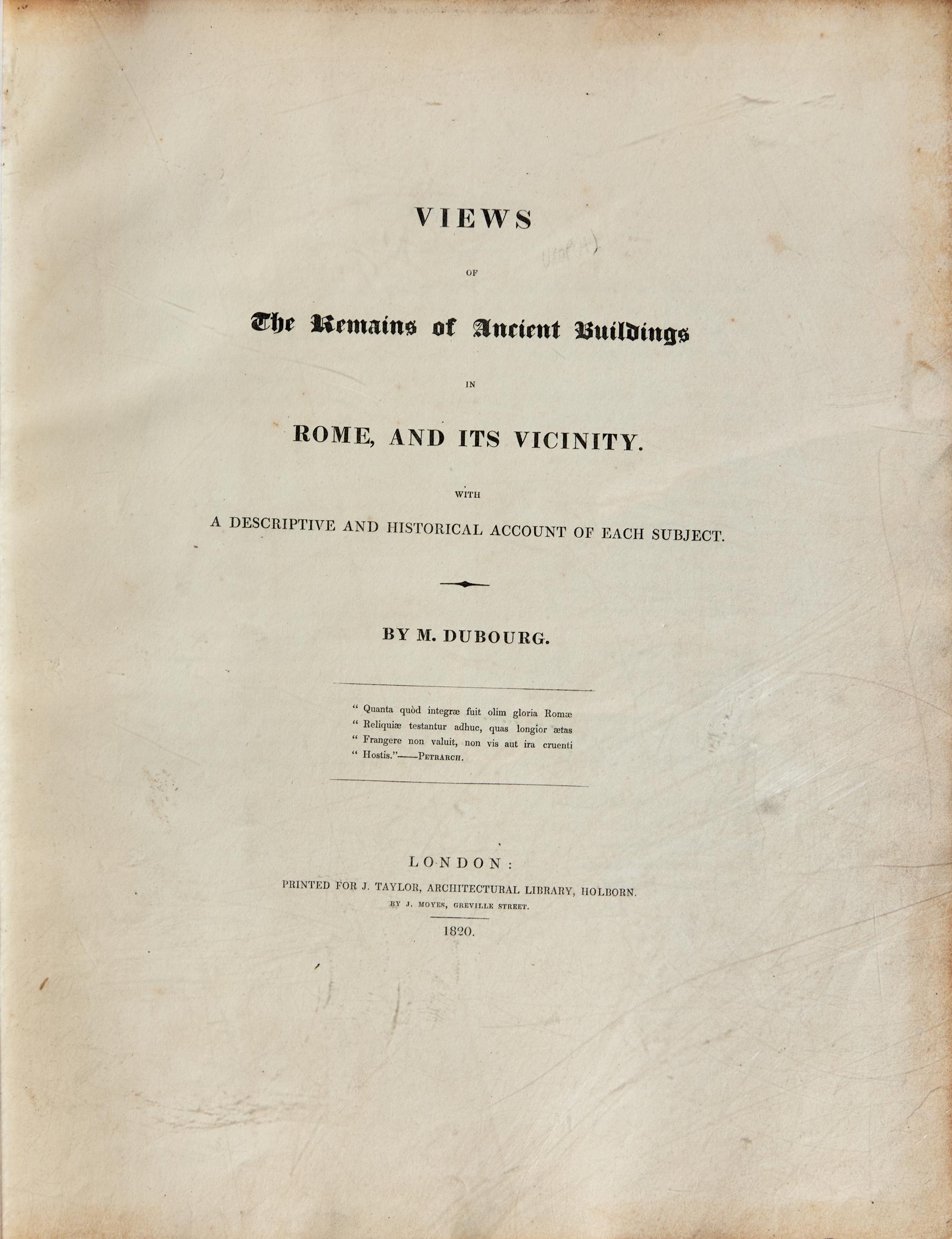 [Color-Plate Books] Dubourg, M(atthew). Views of the Remains of Ancient Buildings in Rome, and Its Vicinity. With a Descriptive and Historical Account of Each Subject
