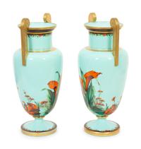 A Pair of Continental Pale Blue Opaque Glass Vases