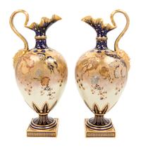 A Pair of Royal Crown Derby Porcelain Ewers Height 15 3/4 inches. — CIRCA 1891-1921
