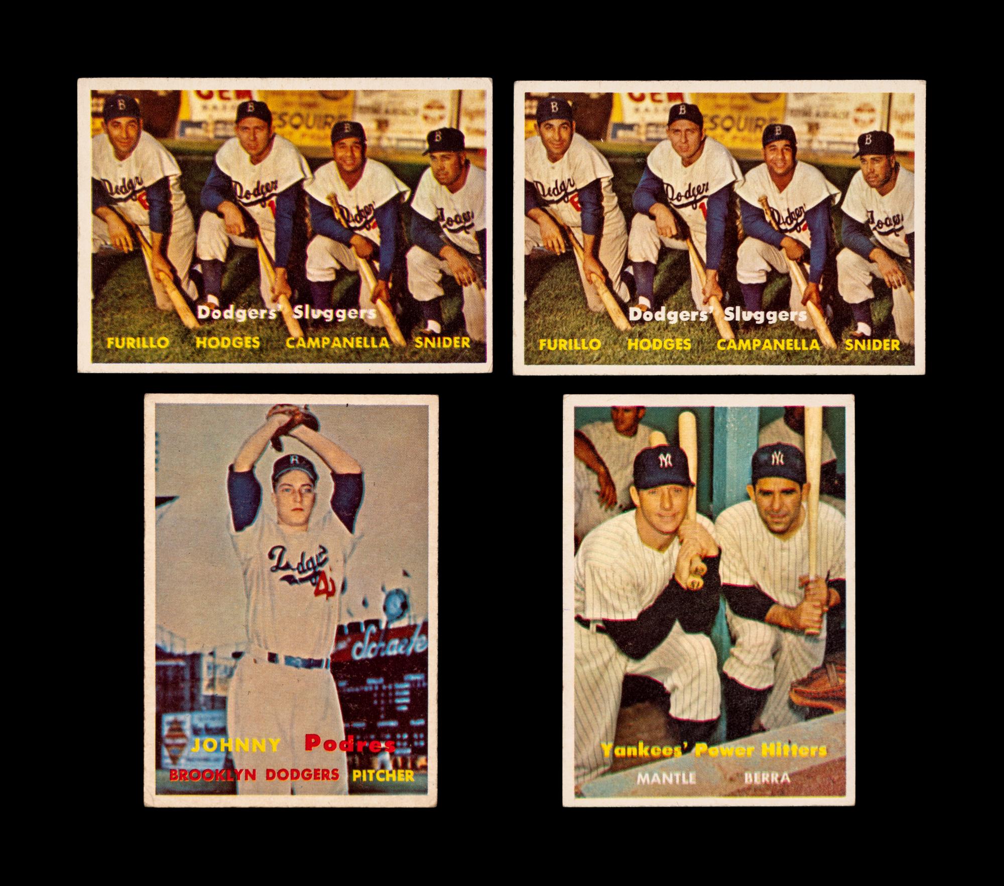A Group of Four 1957 Topps Baseball Cards Including Mickey Mantle,