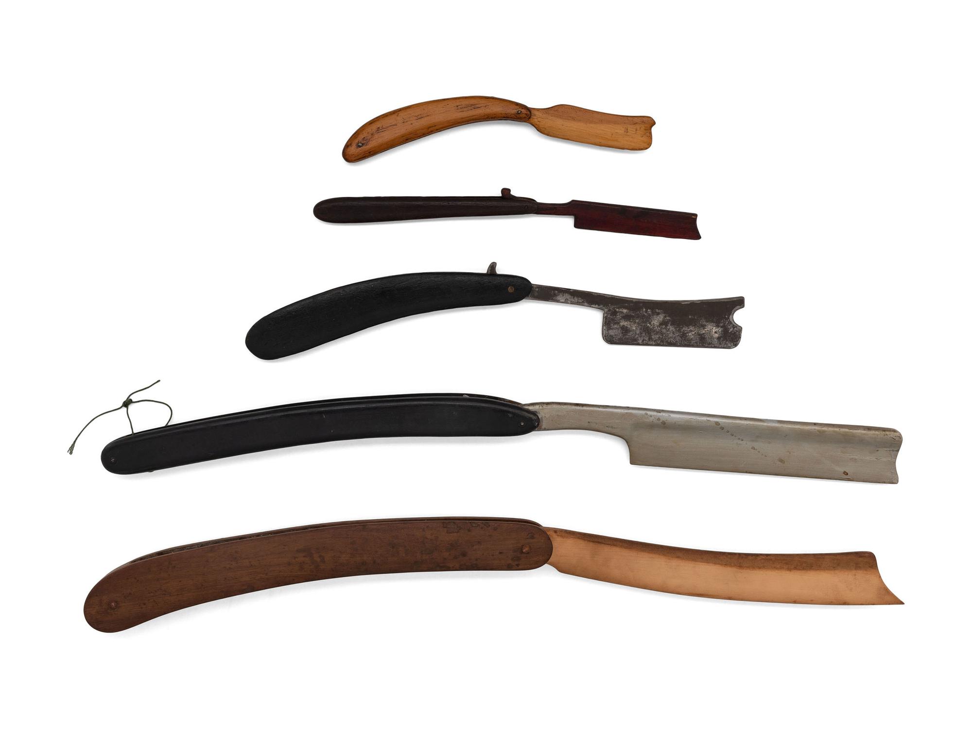 Five Wooden Display Straight Razors