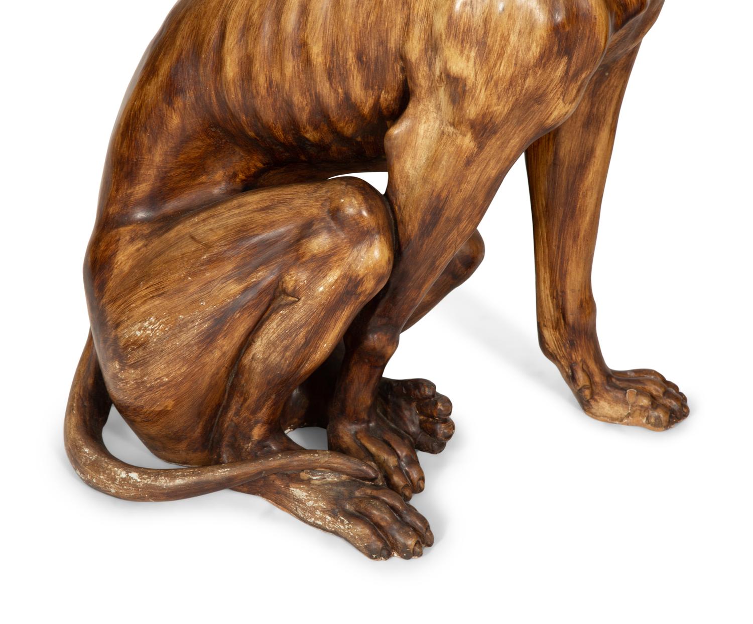 A Pair of Italian Grain-Painted Carved Wood Greyhounds