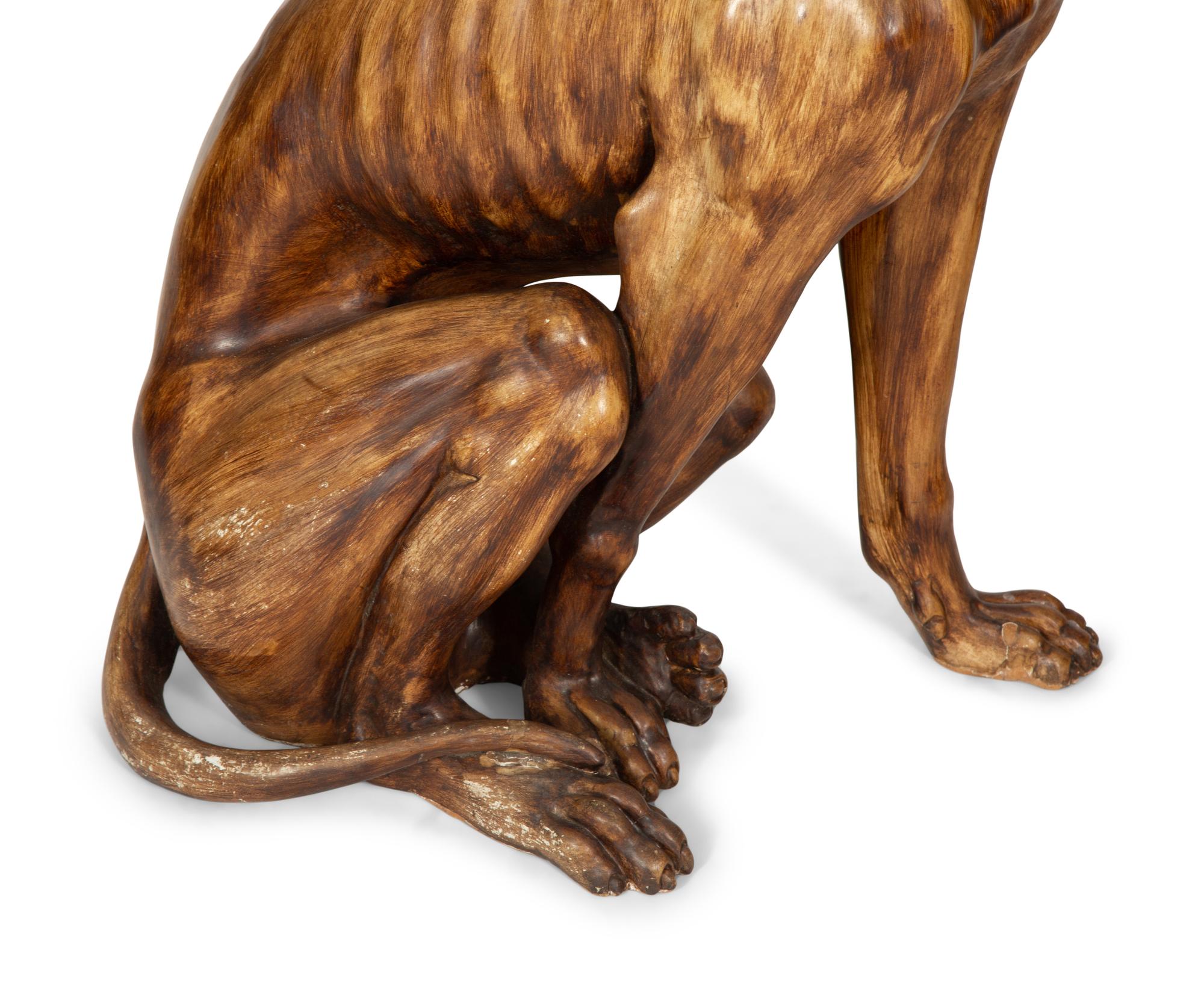 A Pair of Italian Grain-Painted Carved Wood Greyhounds