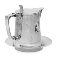 An American Arts and Crafts Silver Syrup Pitcher and Underplate