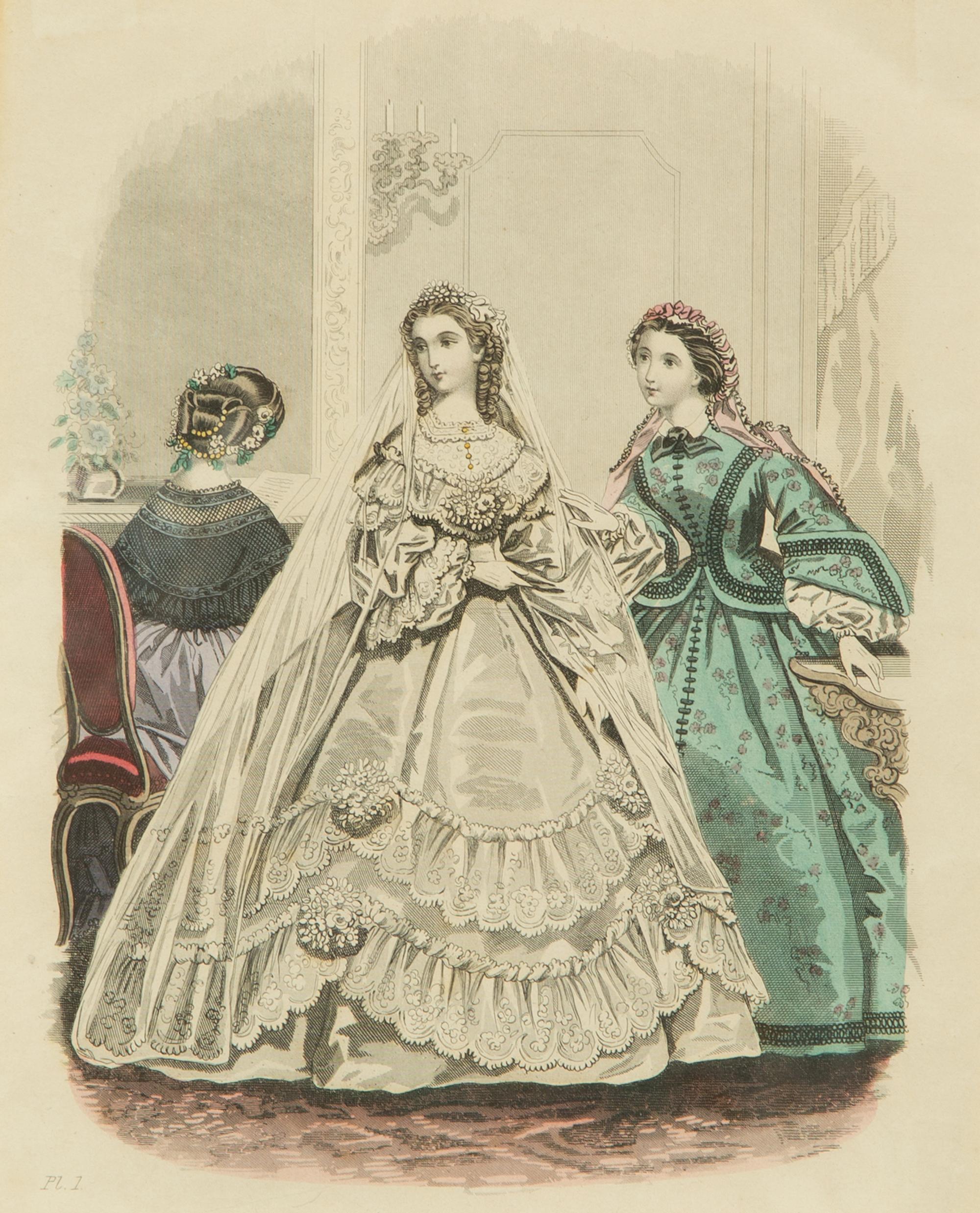 Three Framed Victorian Hand Colored Fashion Engravings — 19TH CENTURY