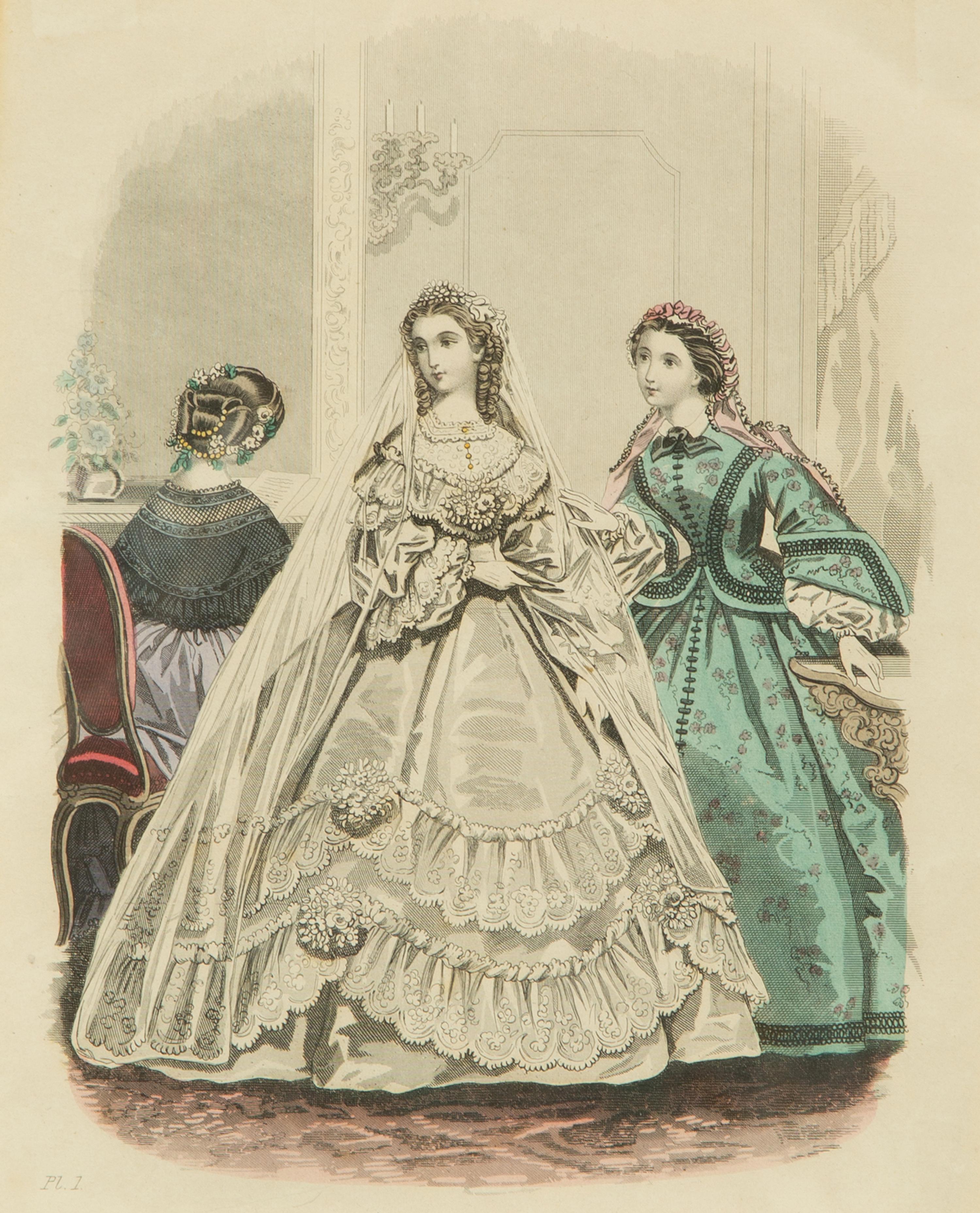 Three Framed Victorian Hand Colored Fashion Engravings — 19TH CENTURY