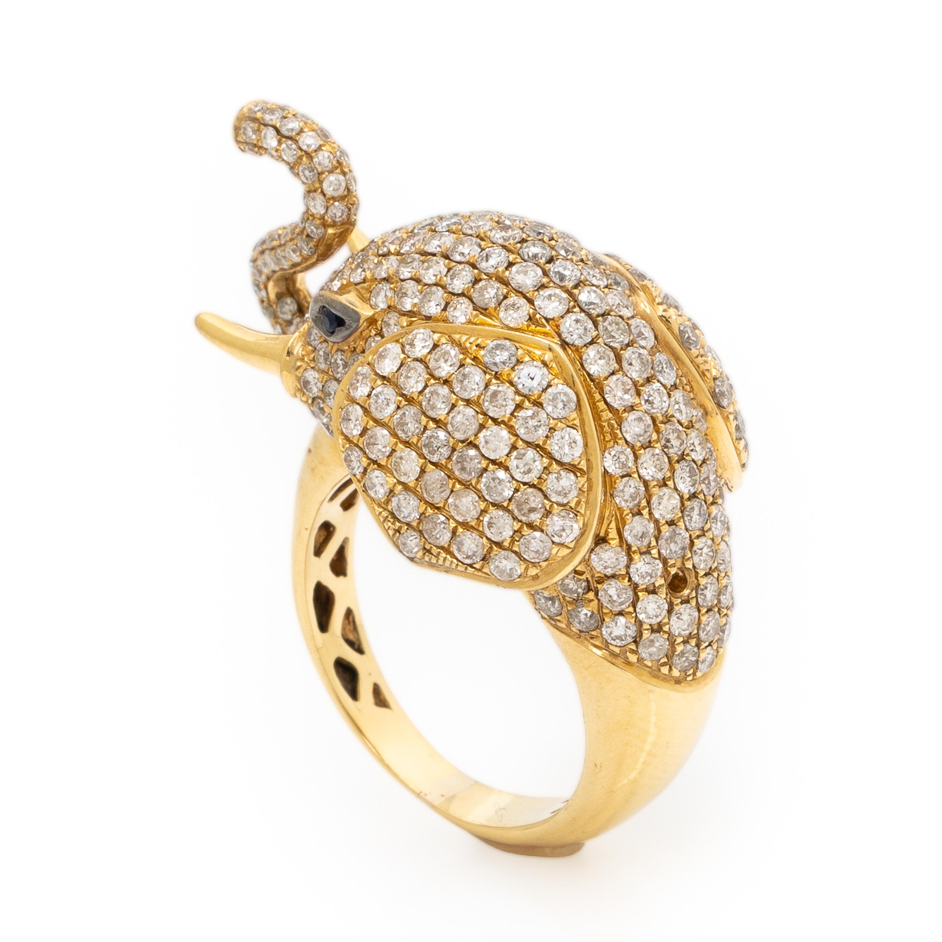 Diamond and Yellow Gold Elephant Ring