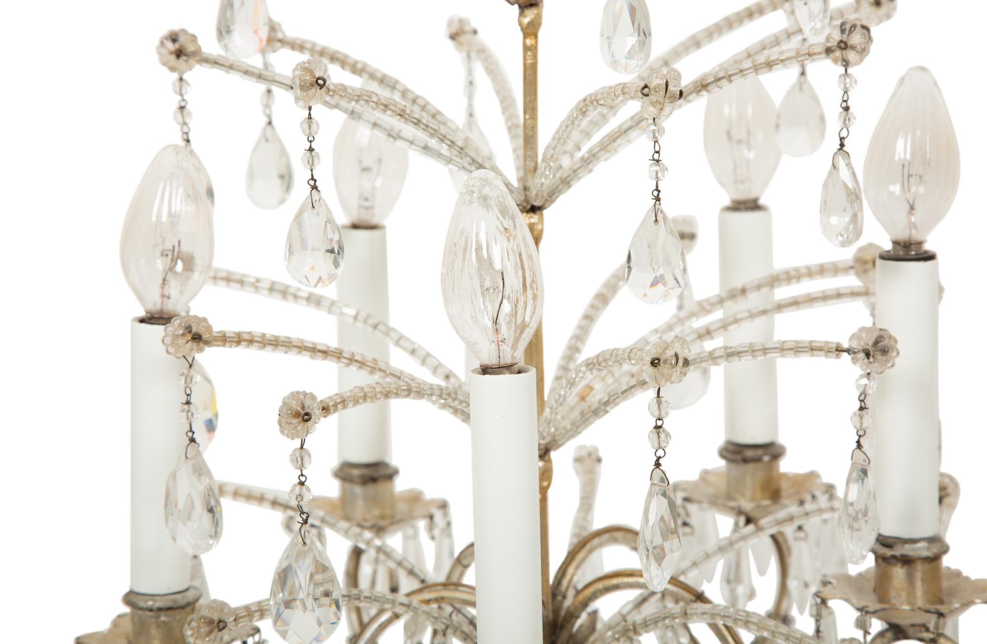 A Pair of Louis XV Style Cut Glass Five-Light Girandoles in Silvered Wood Bases