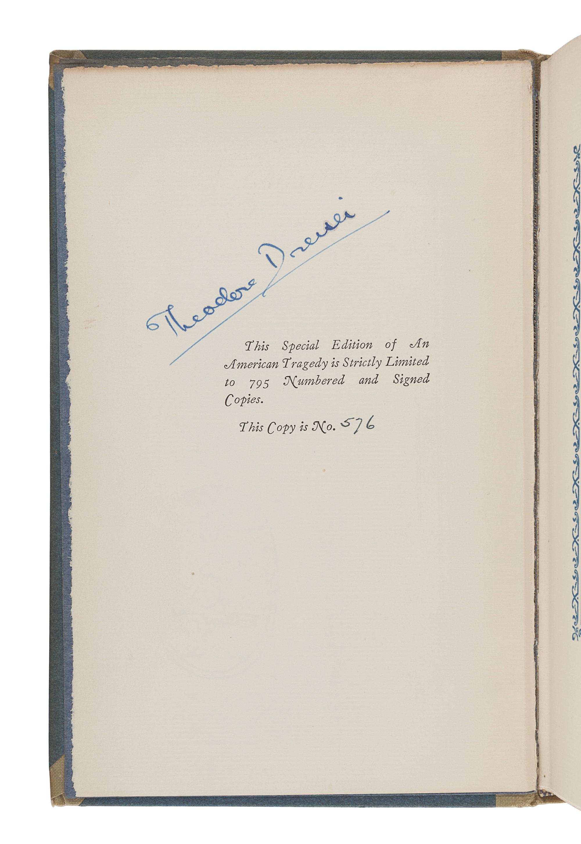 DREISER, Theodore (1871-1945). An American Tragedy. New York: Boni & Liveright, 1925.