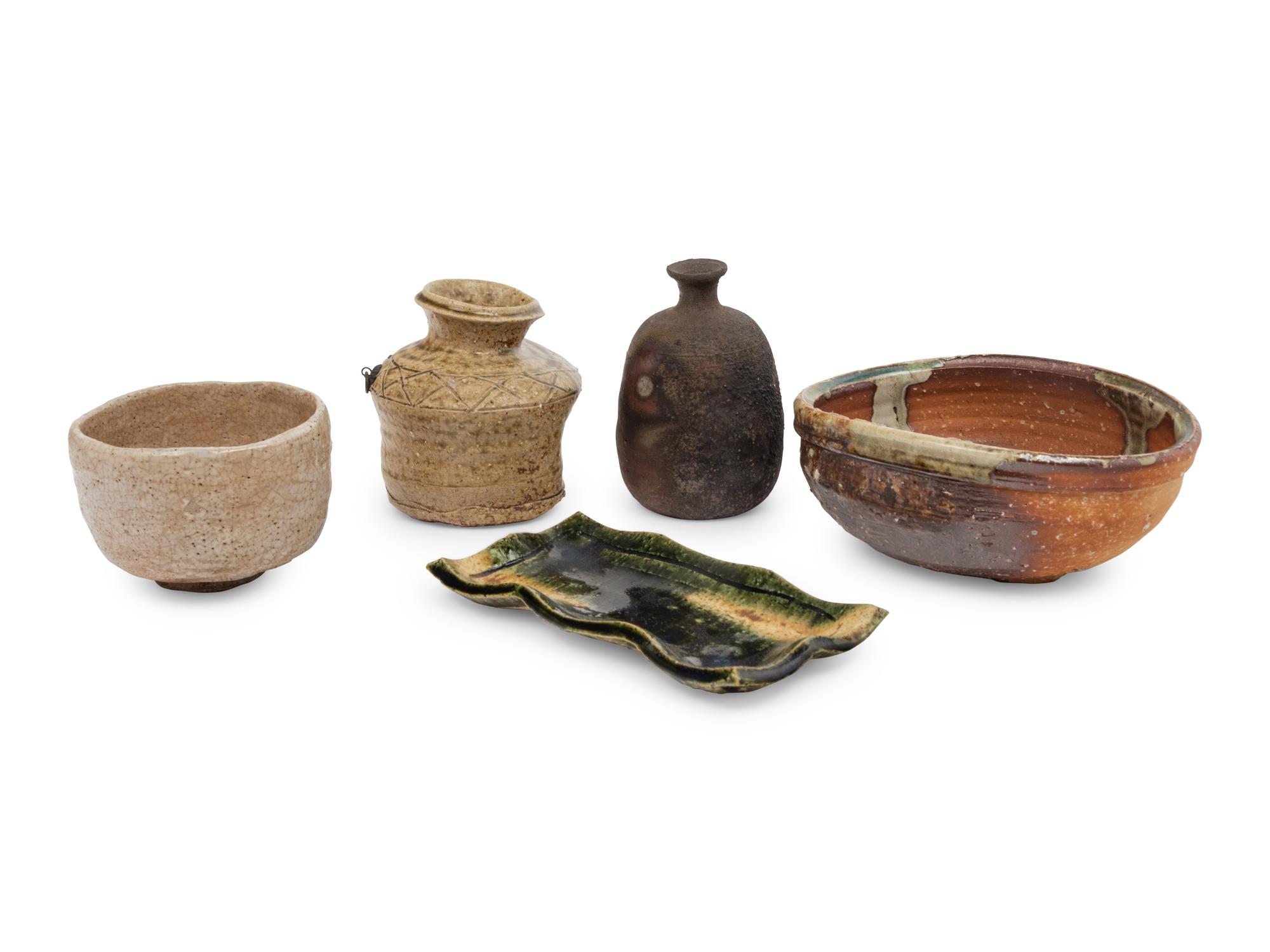 Five Japanese Pottery Vessels