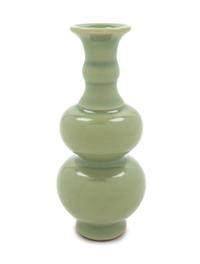 A Small Celadon Glazed Porcelain Gourd-Form Vase