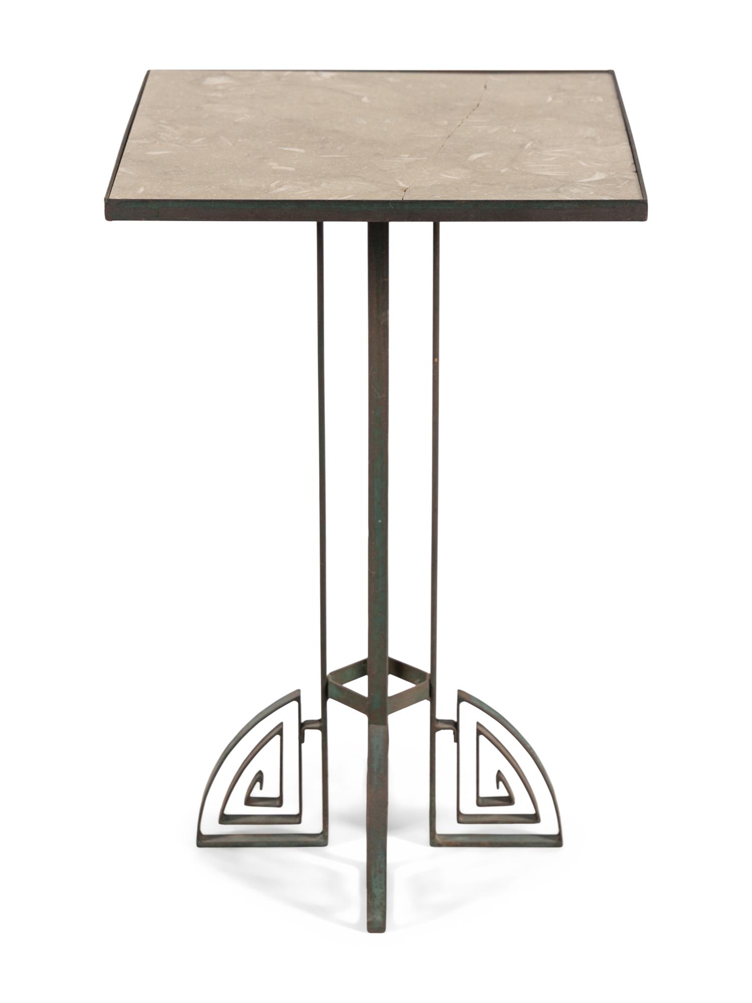 An Art Deco Stone-Top Iron Side Table