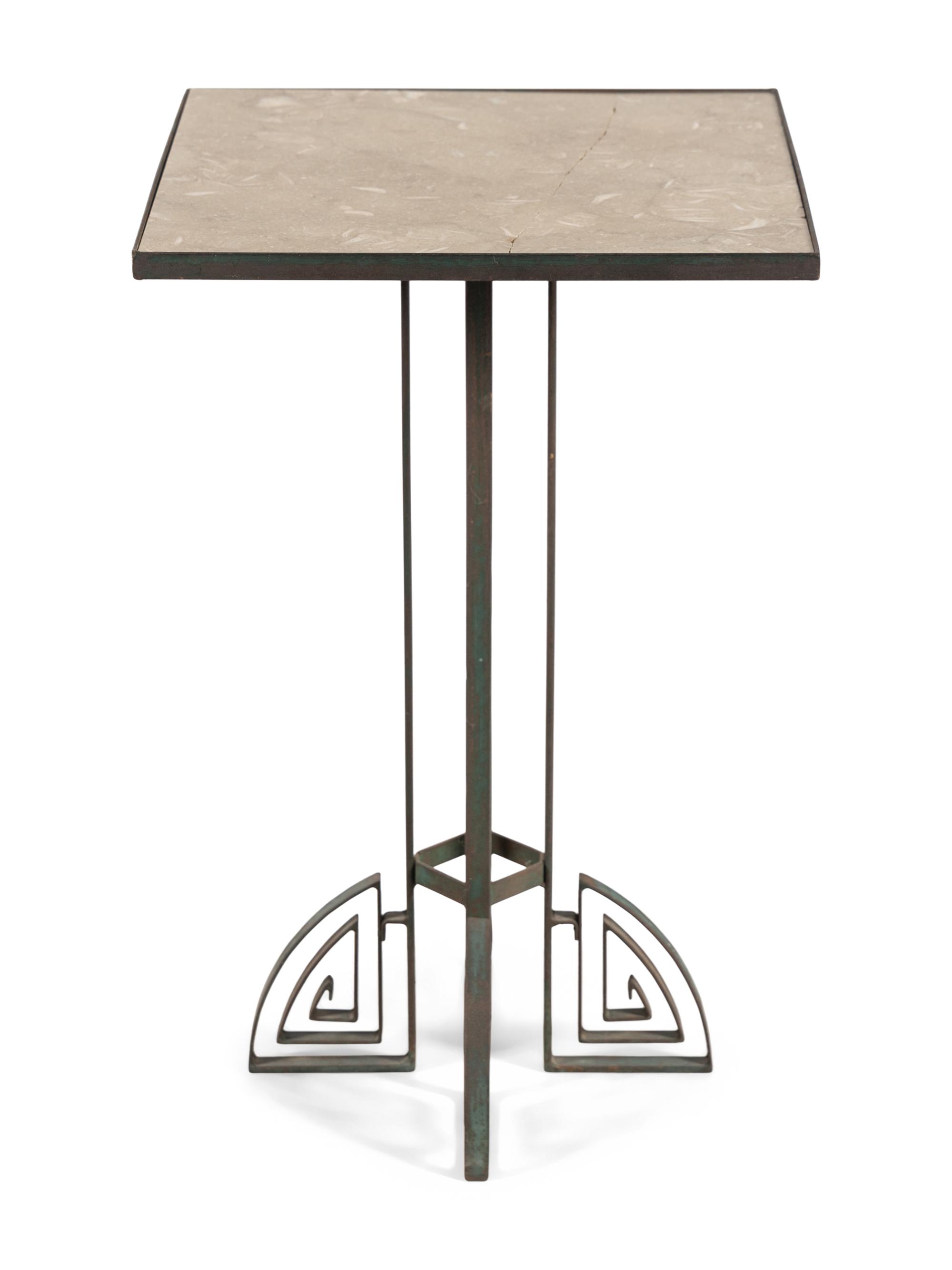 An Art Deco Stone-Top Iron Side Table