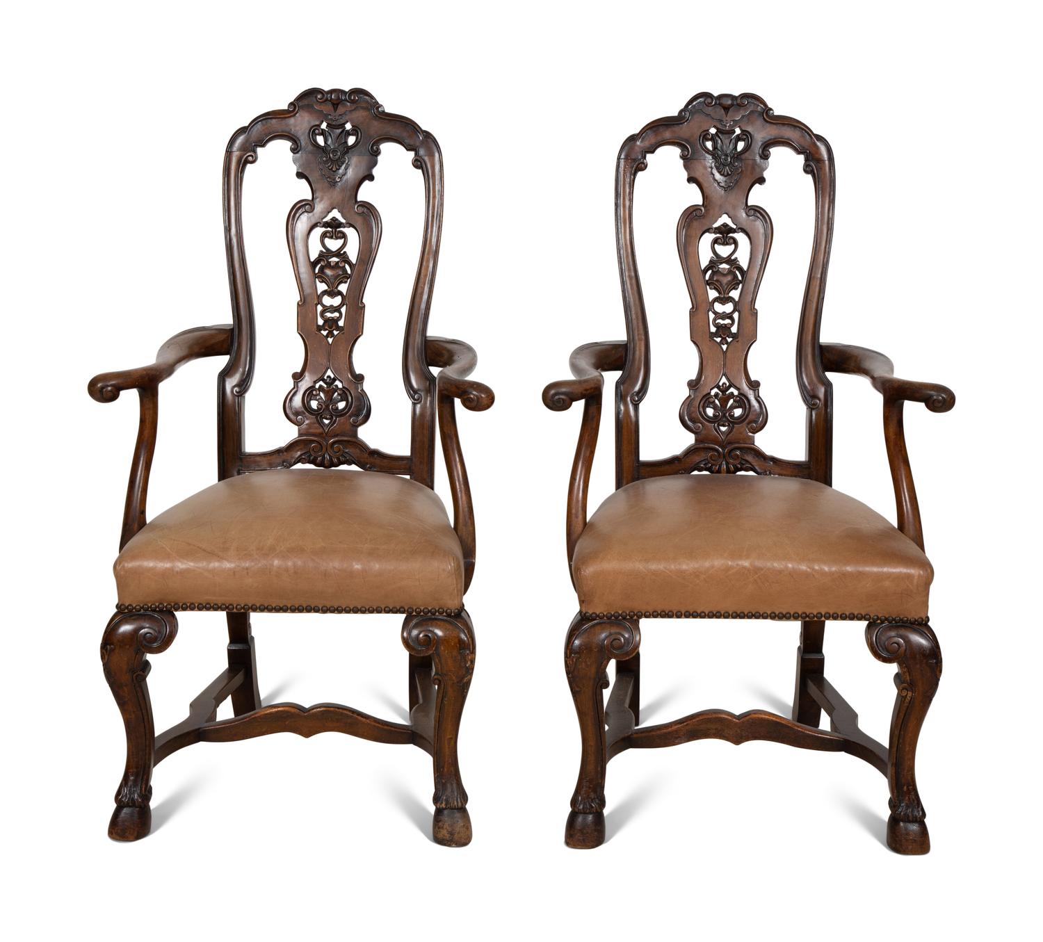 A Set of Six Continental Walnut Dining Chairs