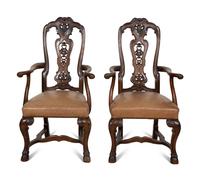 A Set of Six Continental Walnut Dining Chairs