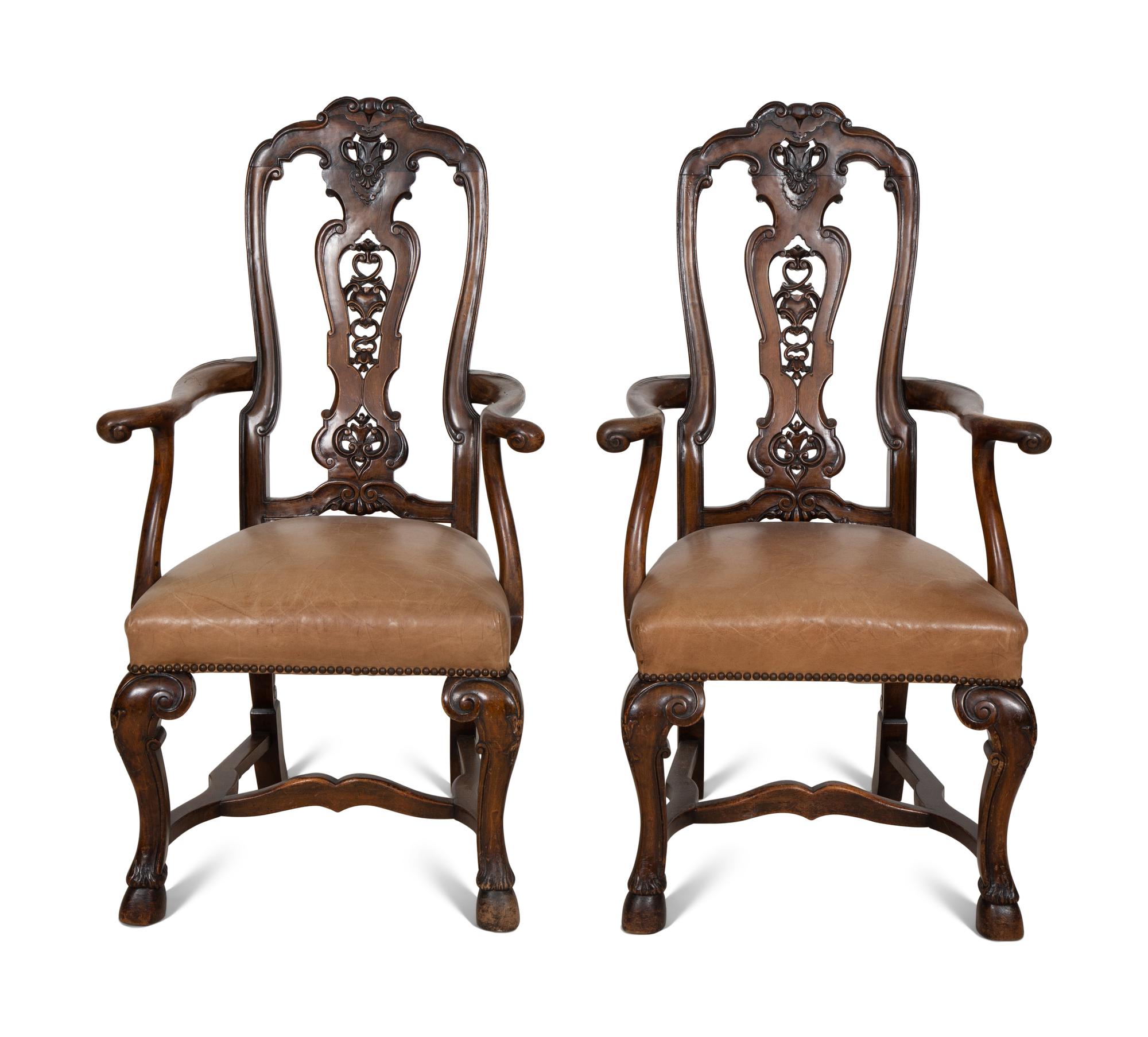 A Set of Six Continental Walnut Dining Chairs