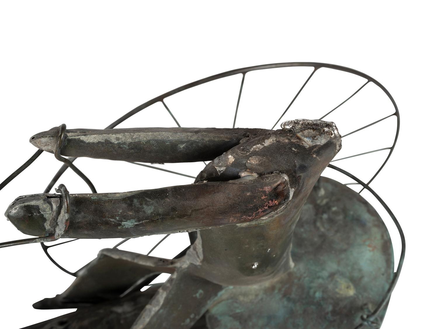 A Molded Copper and Zinc Horse and Sulky Weathervane