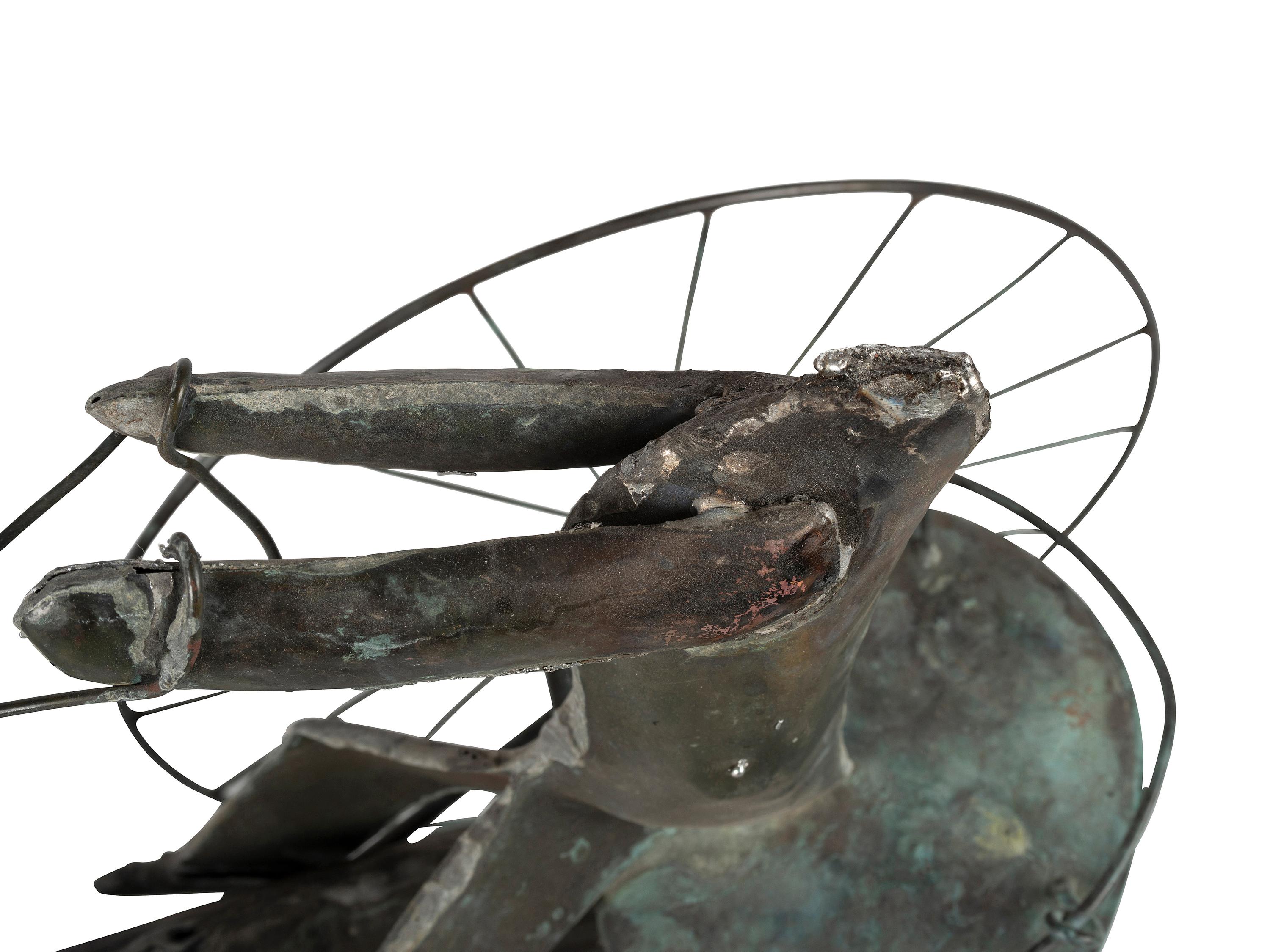 A Molded Copper and Zinc Horse and Sulky Weathervane