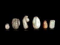 Six Chinese Celadon Jade Carvings of Fruits