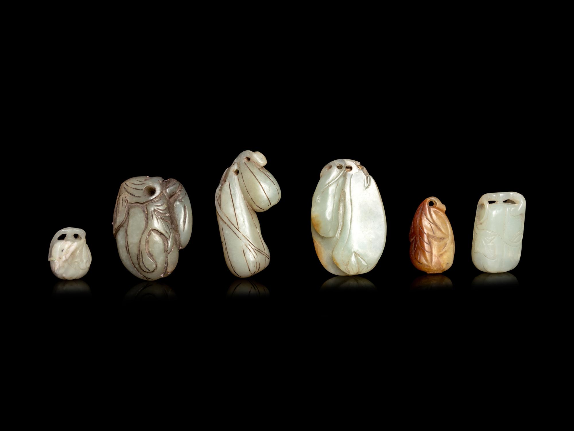 Six Chinese Celadon Jade Carvings of Fruits