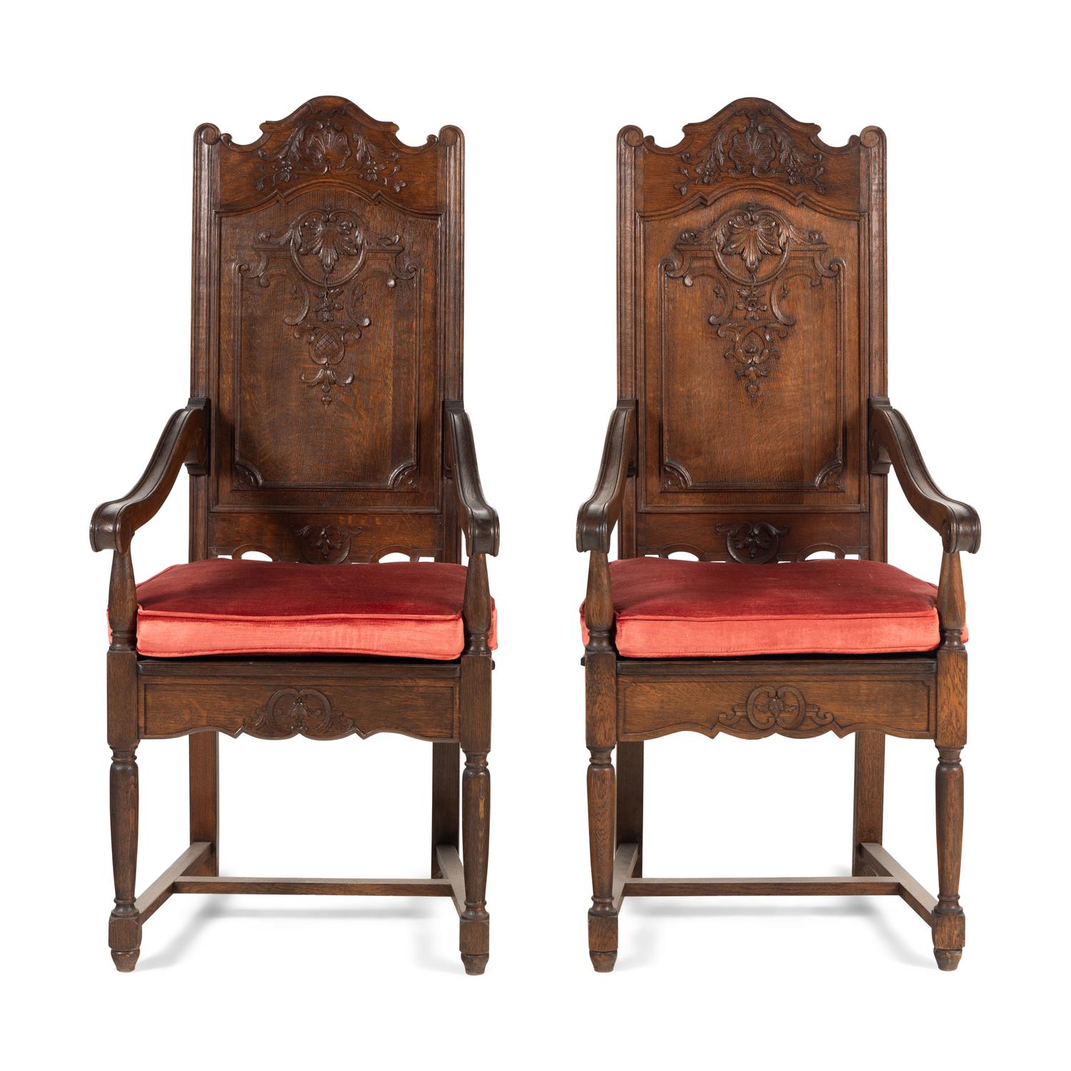 A Pair of French Oak High Back Chairs